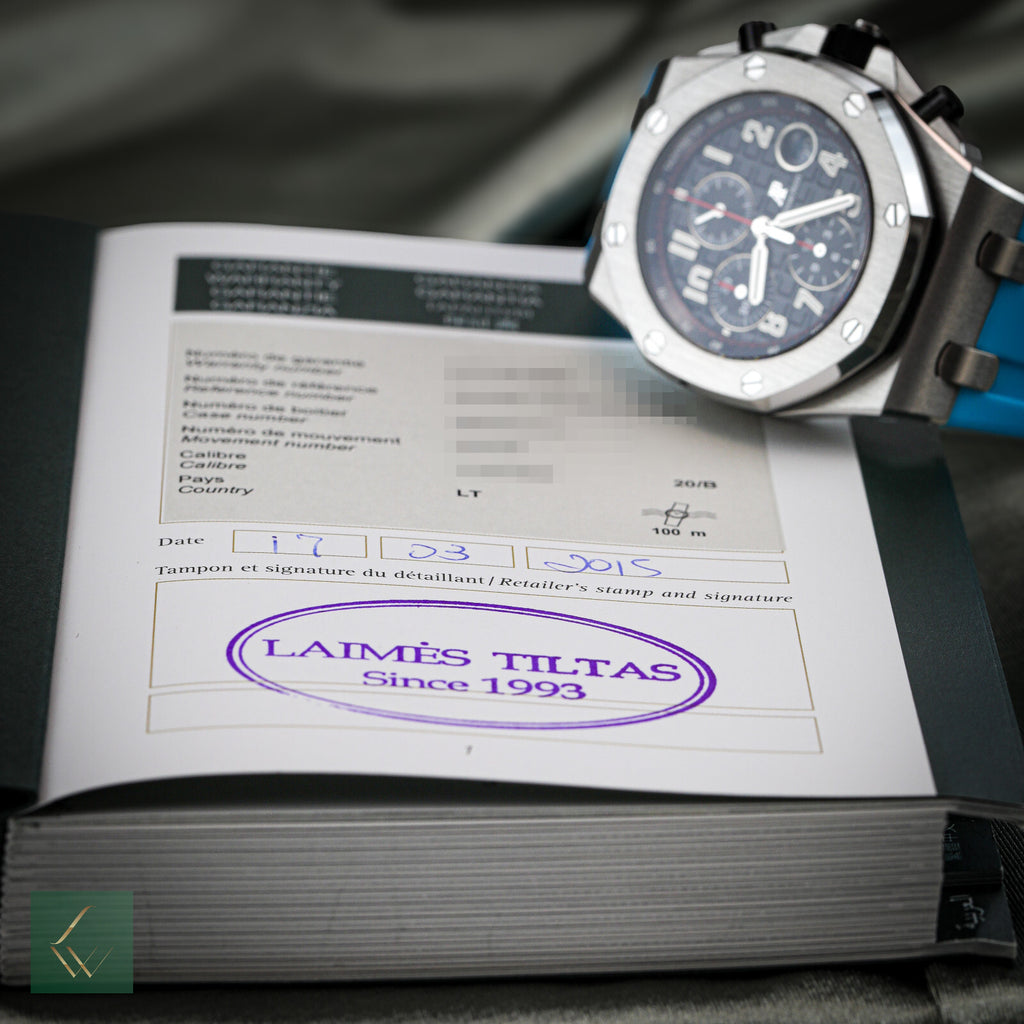 Caixa e papéis Audemars Piguet Royal Oak Offshore Vampire cronógrafo 26470ST 42mm-