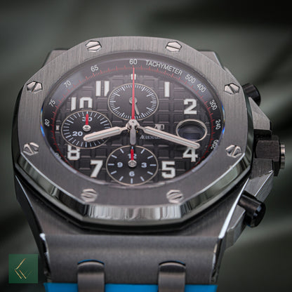 Caixa e papéis Audemars Piguet Royal Oak Offshore Vampire cronógrafo 26470ST 42mm-
