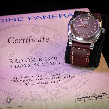 Panerai Radiomir 1940 PAM00662 3 Days Acciaio 47mm Tobacco Dial Limited Ed 1000